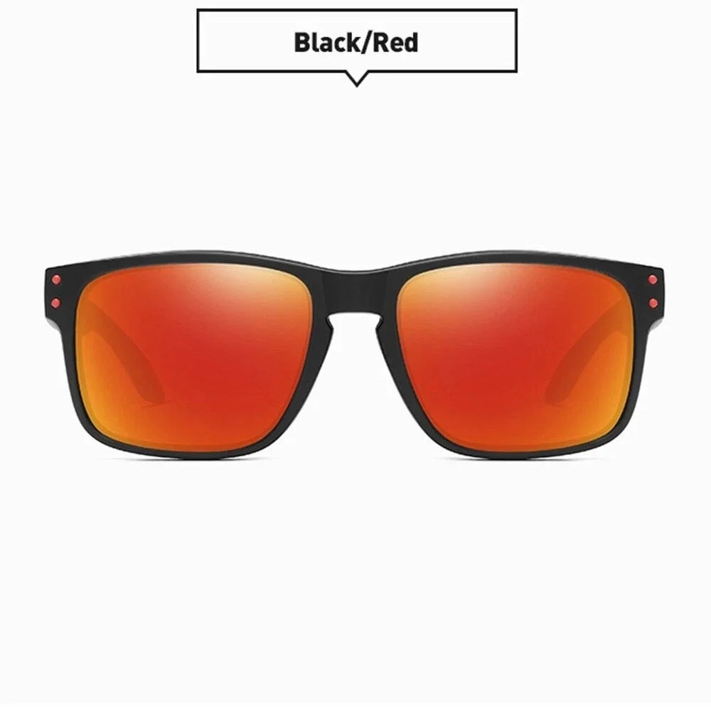 Men's Black Red Square Frame Mirrored Lens Sunglasses Sport Outdoor Eyewear 2026